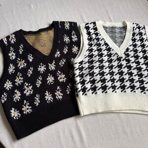 Shein Sweater Vest Bundle Black & White Size M Layering Fall Fashion